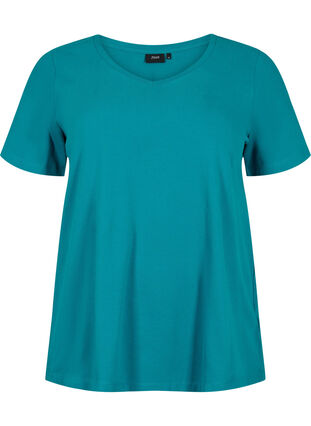 Basic t-shirt in effen kleur met katoen, Deep Lake, Packshot image number 0