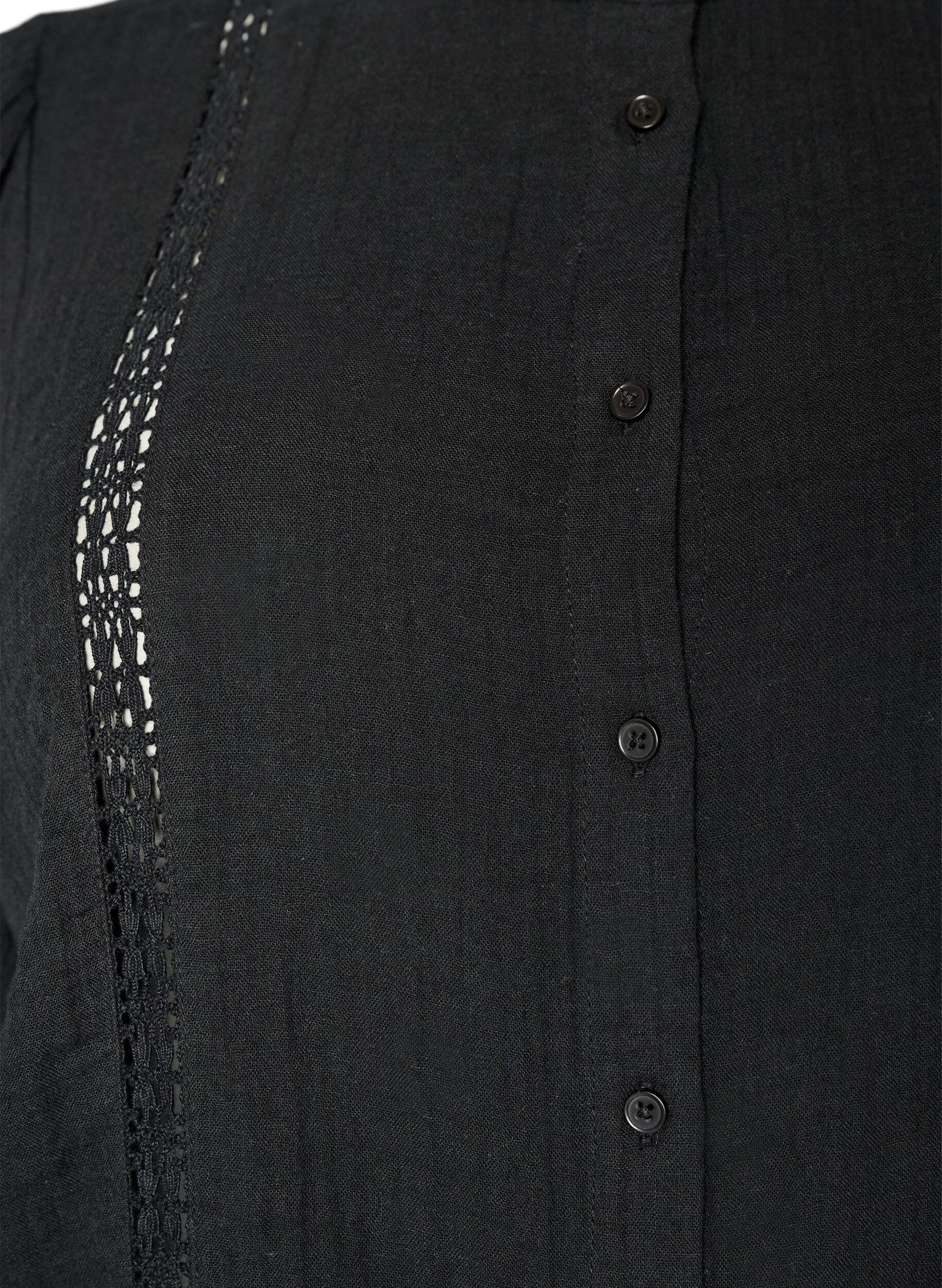 ZizziKatoenen mousseline blouse met korte mouwen en crochet details, Zwart, Packshot image number 2
