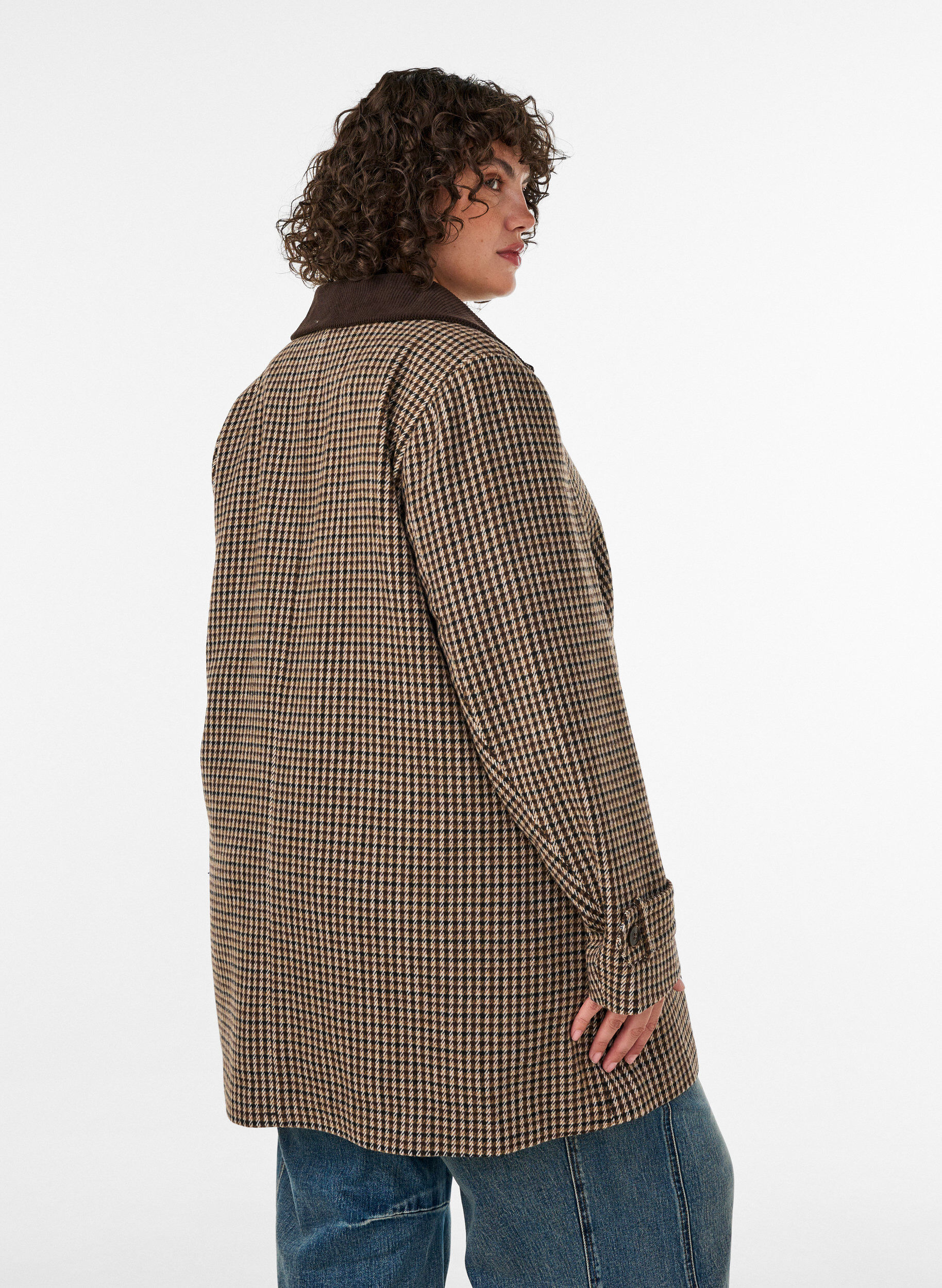ZizziGeruite jas met corduroy kraag, Bruin, Model image number 2