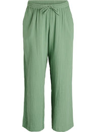 High-waist katoenen mousseline broek met losse pijpen, Groen