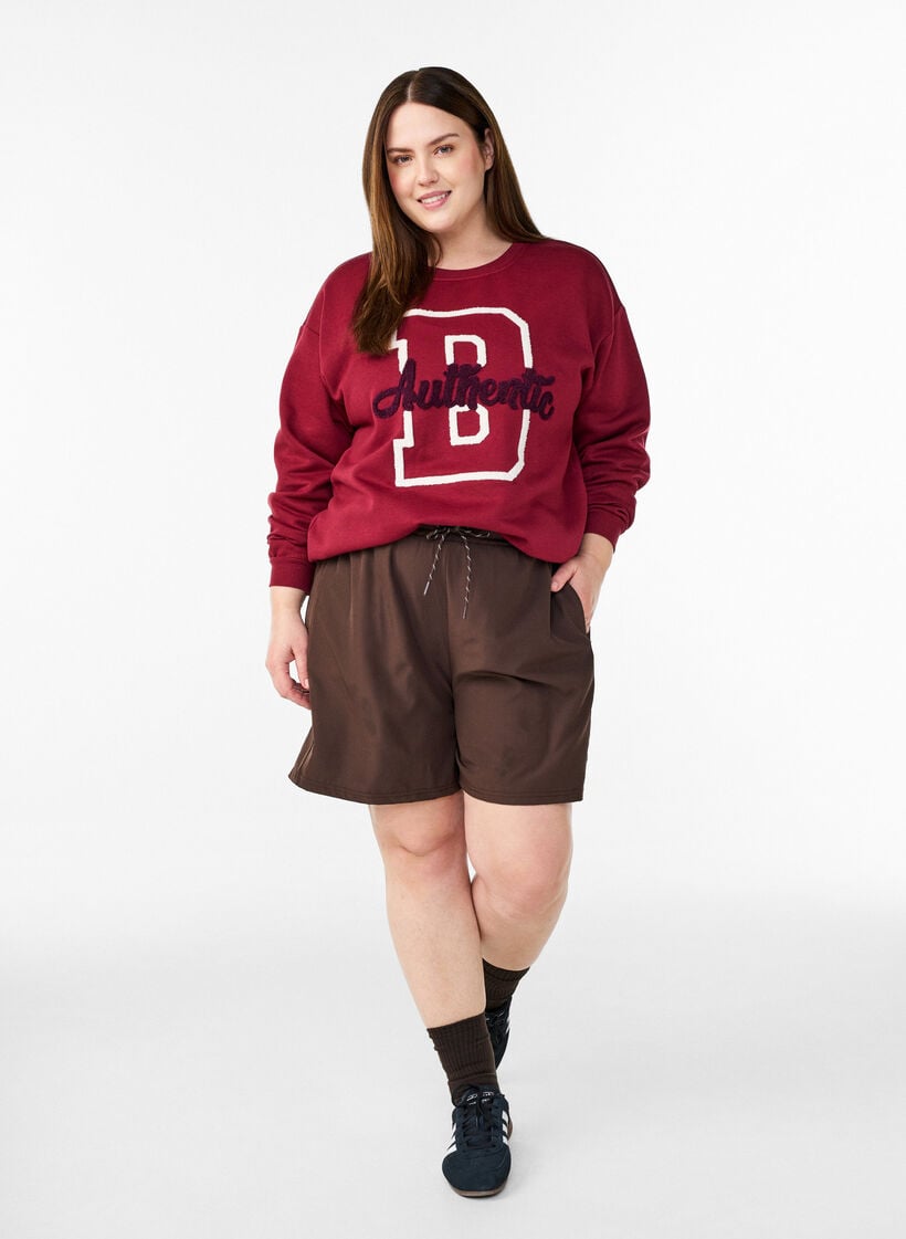 Sweatshirt met badstof tekst, Donker Bordeaux, Model image number 1
