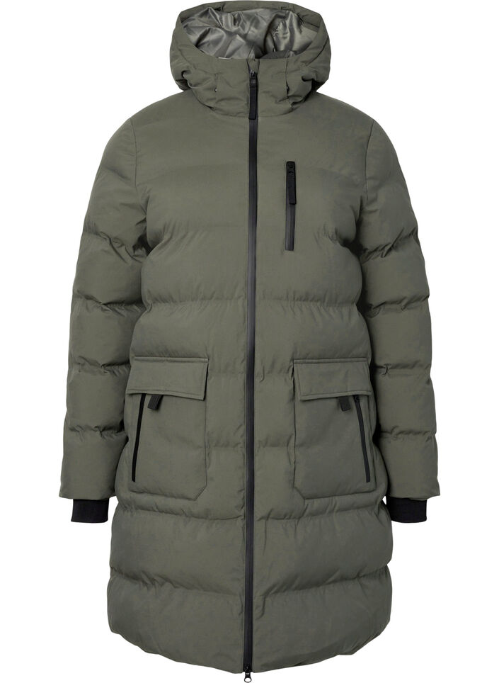 Pufferjas met capuchon en zakken, Groen, Packshot image number 0