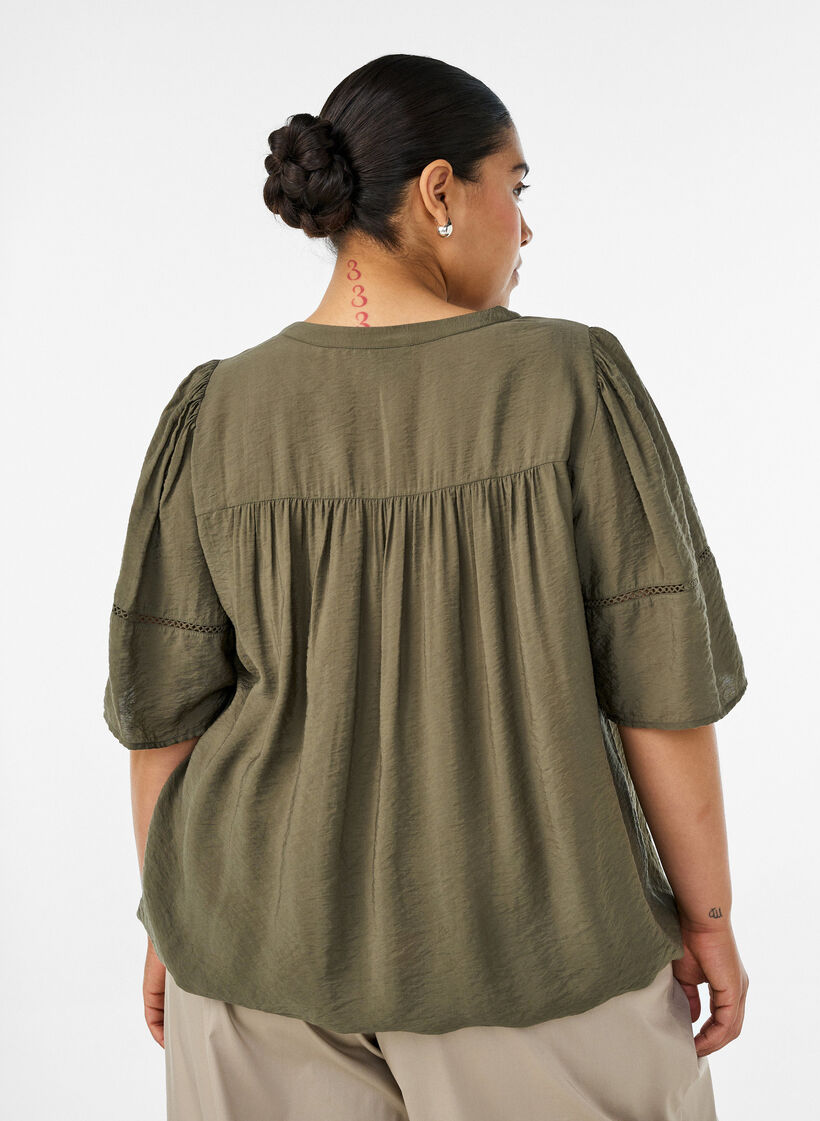 Viscose blouse met plooien en balloneffect, Groen, Model image number 2