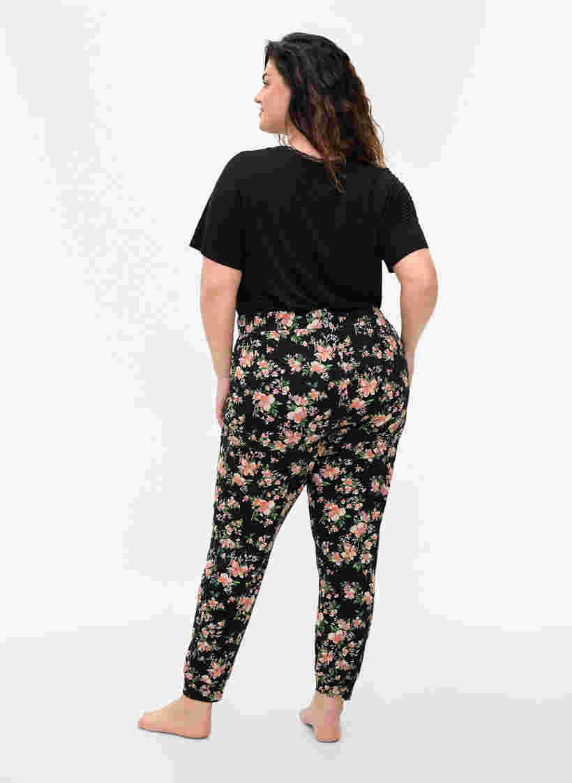 Katoenen pyjama broek met bloemenprint, Black Flower, Model image number 1