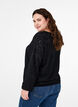 Blouse met lange mouwen, V-hals en gaatjespatroon, Black, Model image number 1