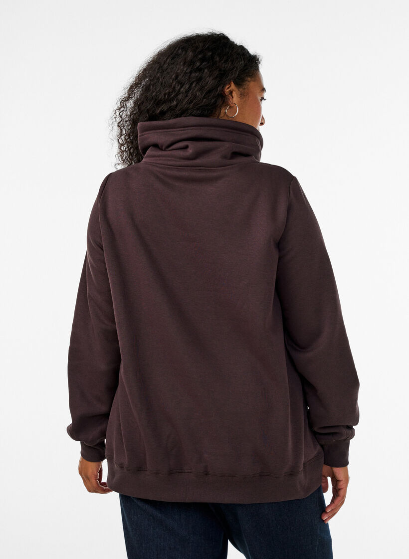 Sweatshirt met hoge kraag en zakken, Bruin, Model image number 2