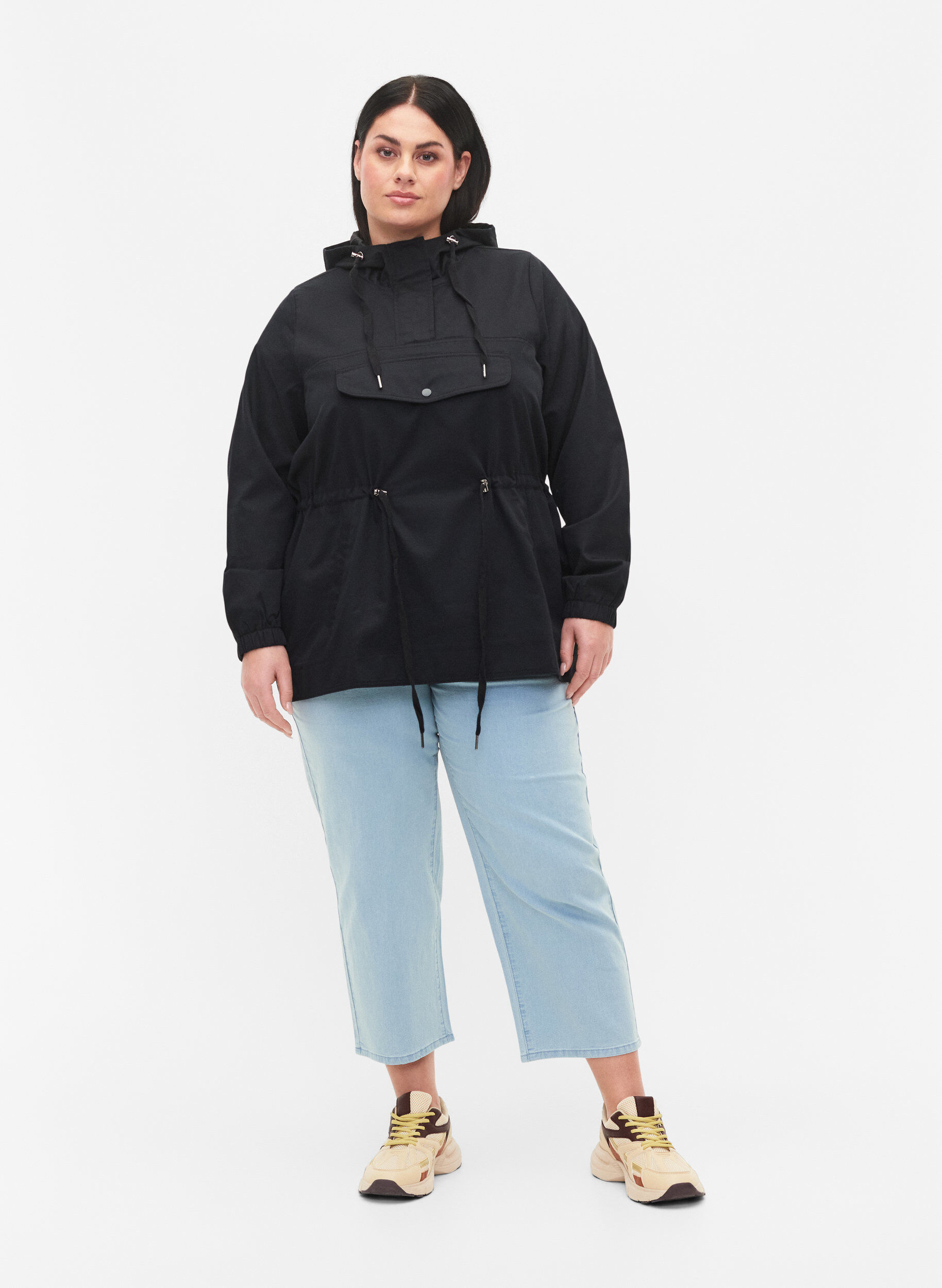 Zizzi Anorak met capuchon en zak, Black, Model image number 3