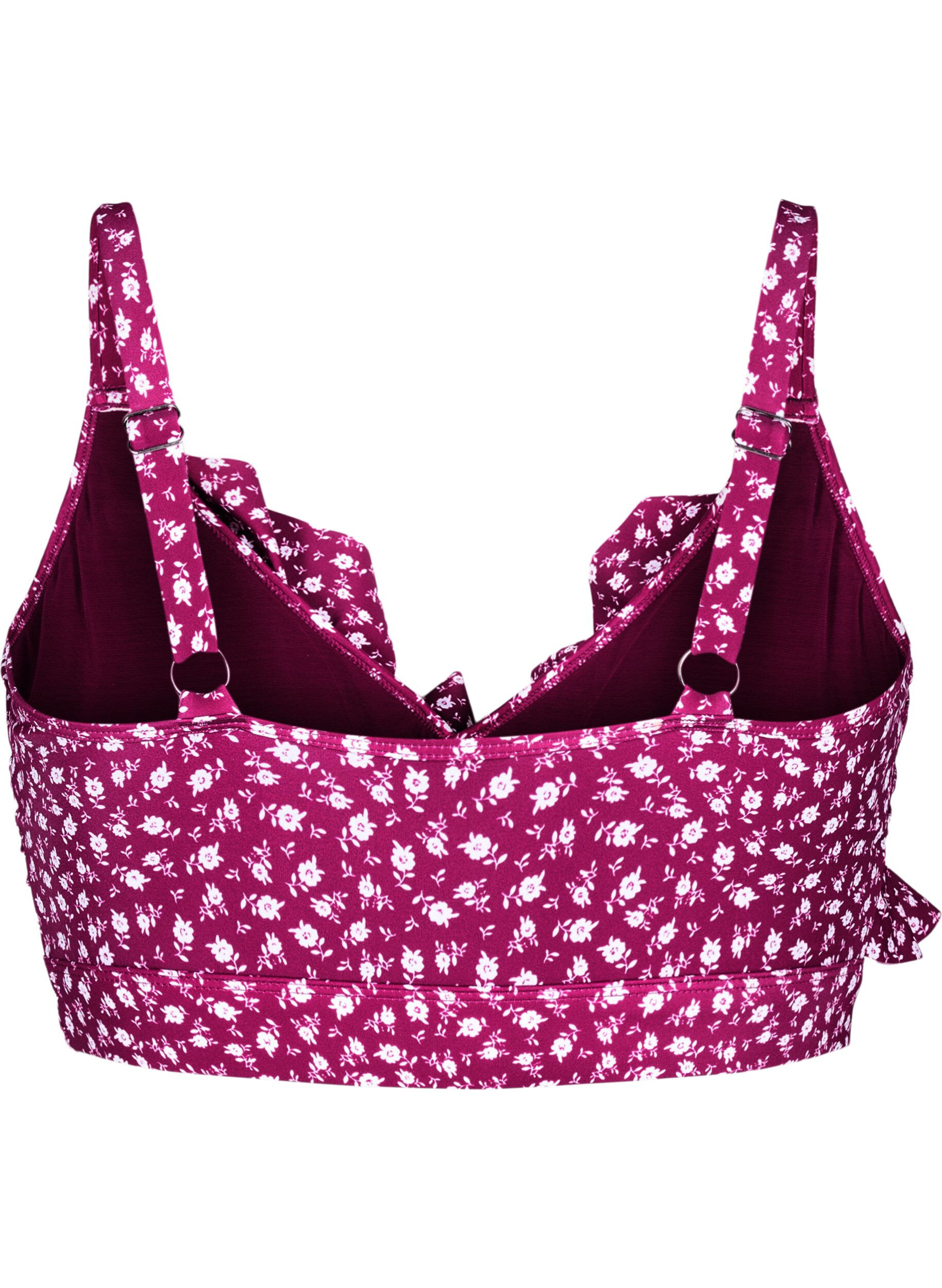 Zizzi Bloemen bikinitop met ruches, Rood, Packshot image number 1