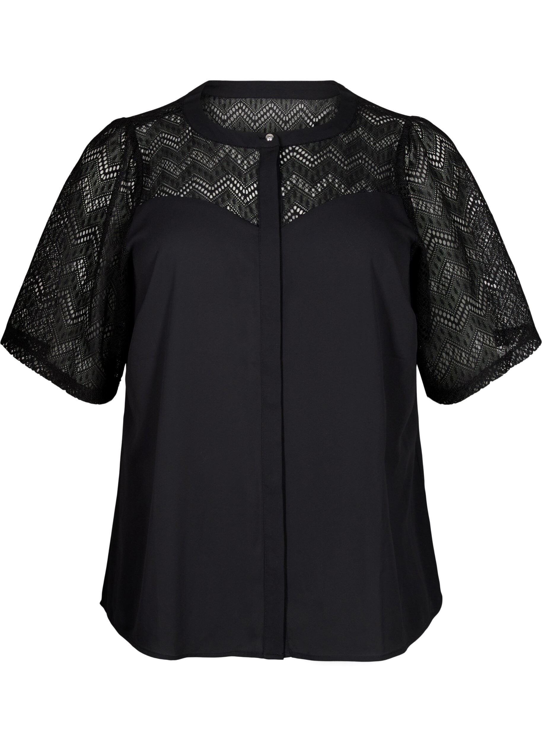 Zizzi Overhemdblouse met korte kanten mouwen, Black, Packshot image number 0