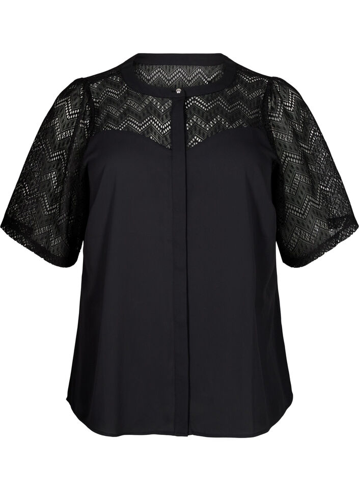 Overhemdblouse met korte kanten mouwen, Black, Packshot image number 0