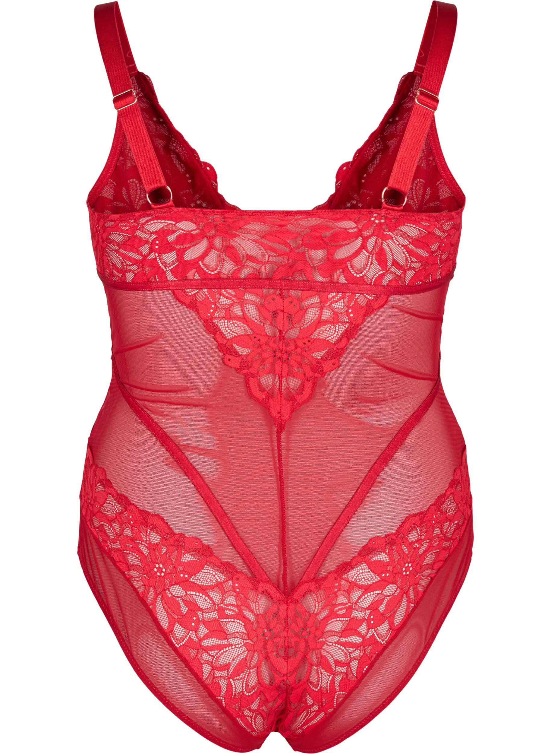 Zizzi Kanten bodystocking met mesh, Rhythmic Red, Packshot image number 1
