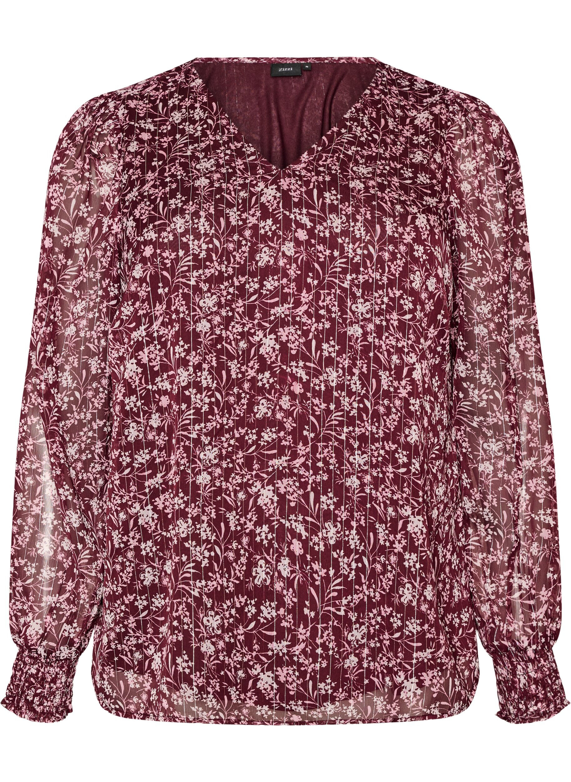 ZizziBlouse met bloemenprint en glitterdraad, Rood, Packshot image number 0