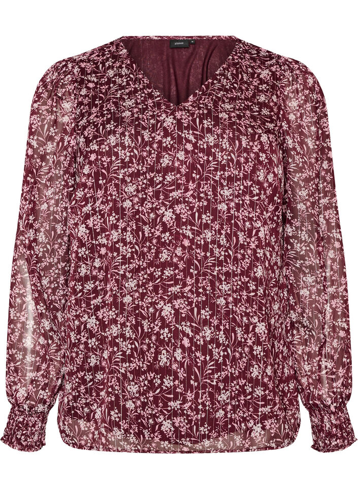 Blouse met bloemenprint en glitterdraad, Rood, Packshot image number 0