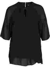 Chiffon blouse met 3/4 mouwen, Black