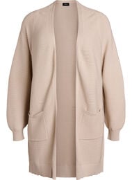 Lang, ribgebreid katoenen vest, Beige