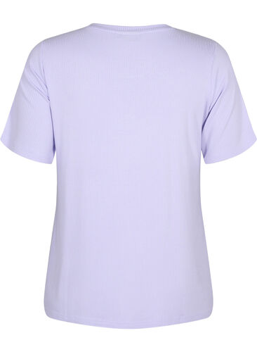 T-shirt van viscose met ribstructuur, Lavender, Packshot image number 1