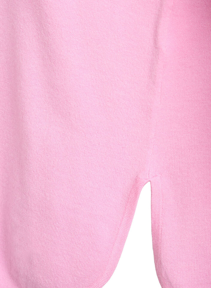 Gebreide blouse met ronde hals en gebreid patroon, Roze, Packshot image number 3