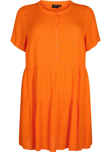 Viscose jurk met korte mouwen en a-lijn, Exuberance, Packshot image number 0