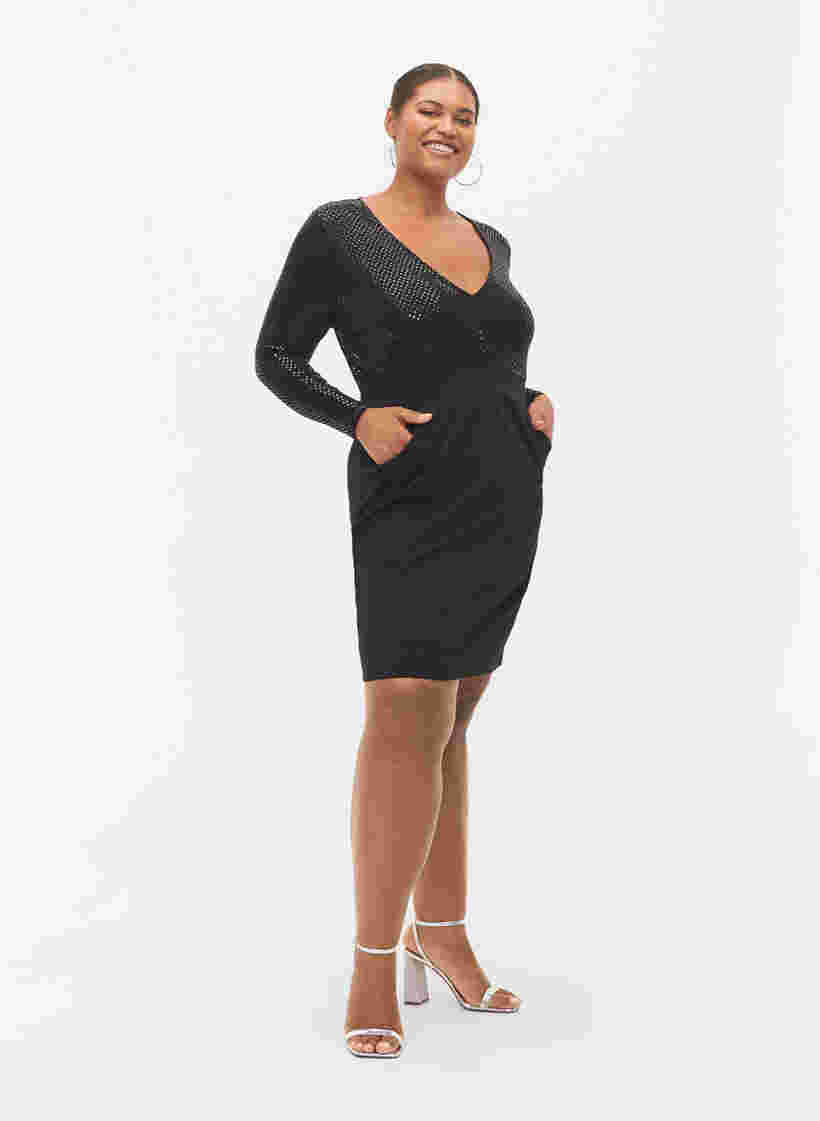 Nauwsluitende jurk met glitterstructuur, Black, Model image number 4
