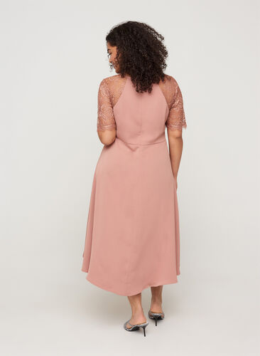 Midi-jurk met korte kanten mouwen, ROSE BROWN, Model image number 1