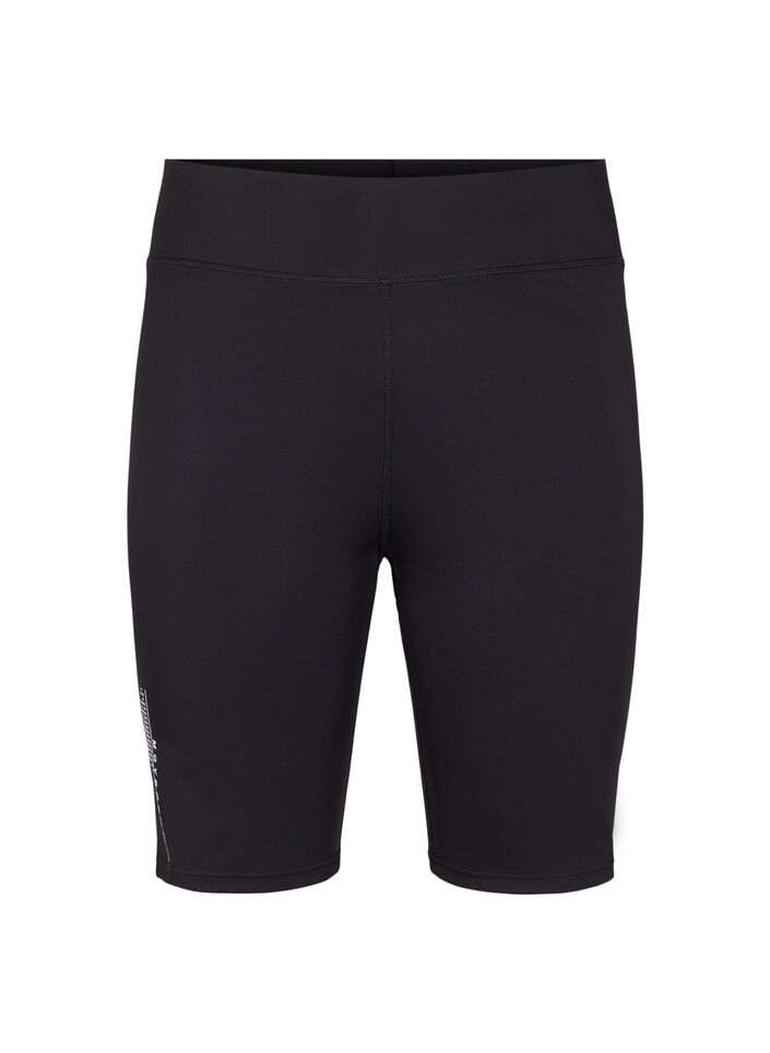 Lange strakke sport shorts met logo, Black, Packshot image number 0