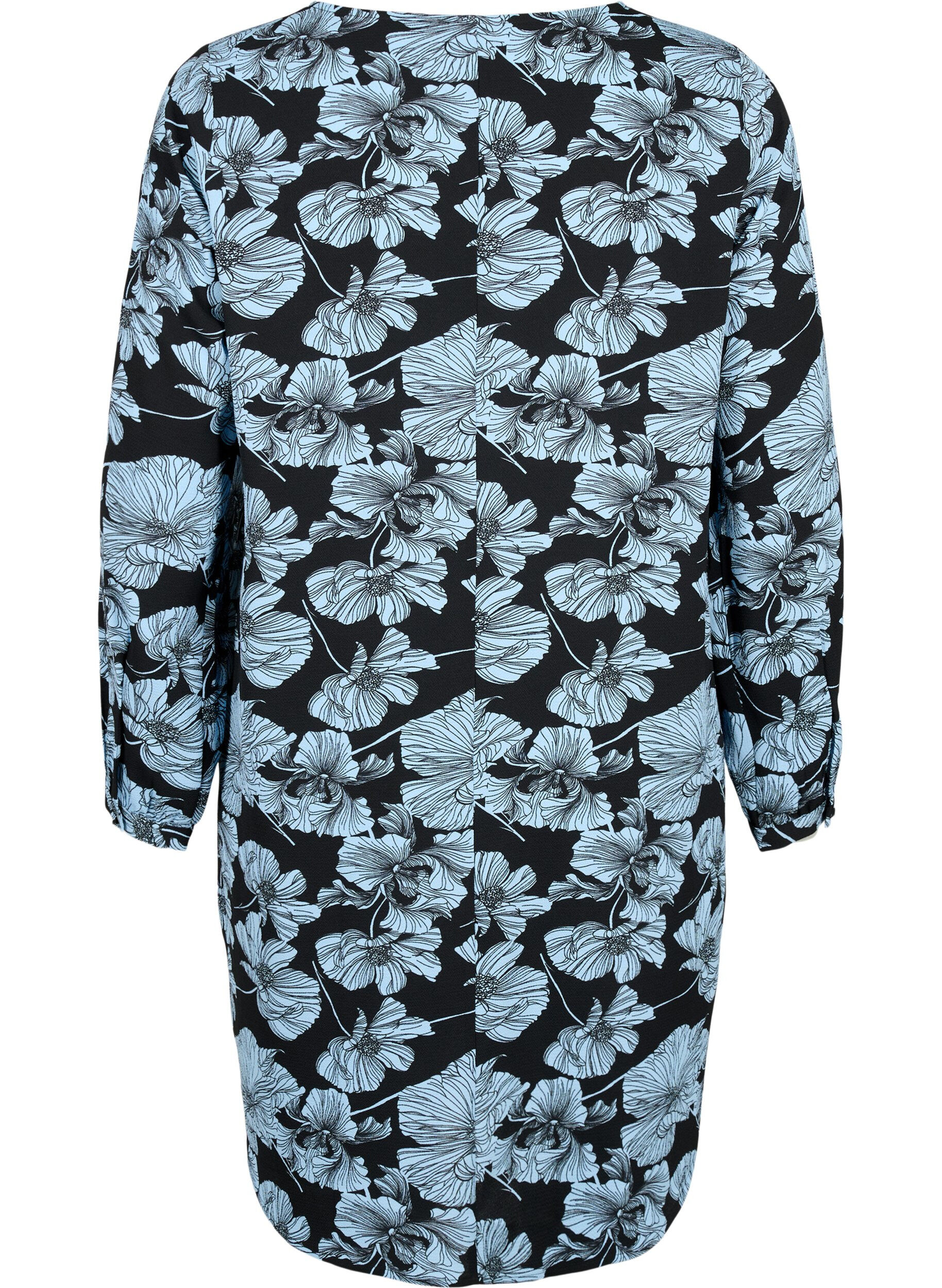 Zizzi Jurk met V-hals en print, Black B. Flower AOP, Packshot image number 1