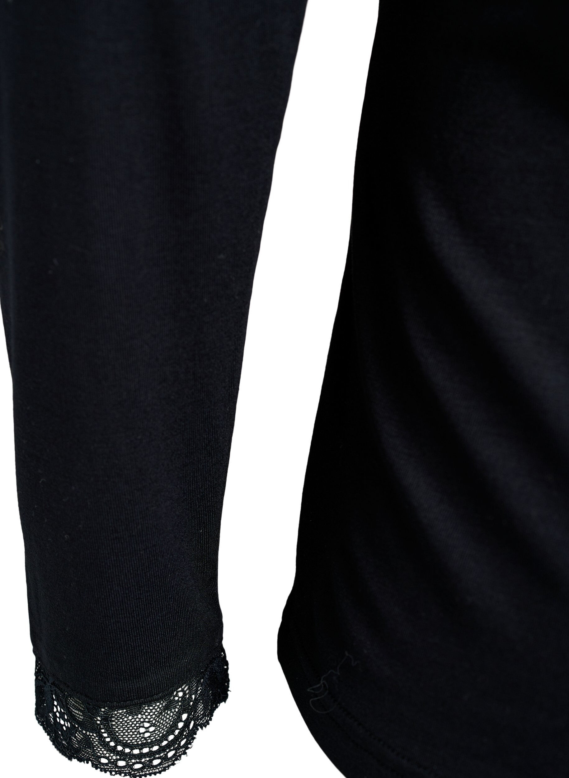 ZizziViscose blouse met kanten afwerking en V-hals, Zwart, Packshot image number 3