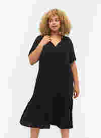 Midi-jurk met korte mouwen van katoen, Black, Model
