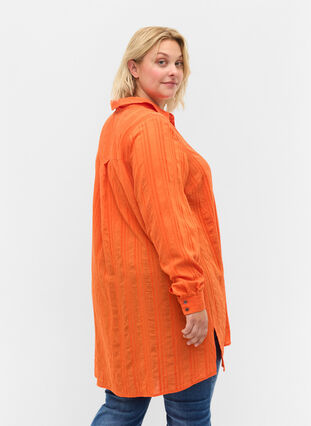 Lang gestreept overhemd met lange mouwen, Harvest Pumpkin, Model image number 1