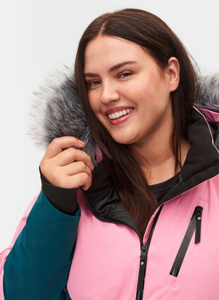 Ski jas met afneembare capuchon, Sea Pink Comb, Model image number 3