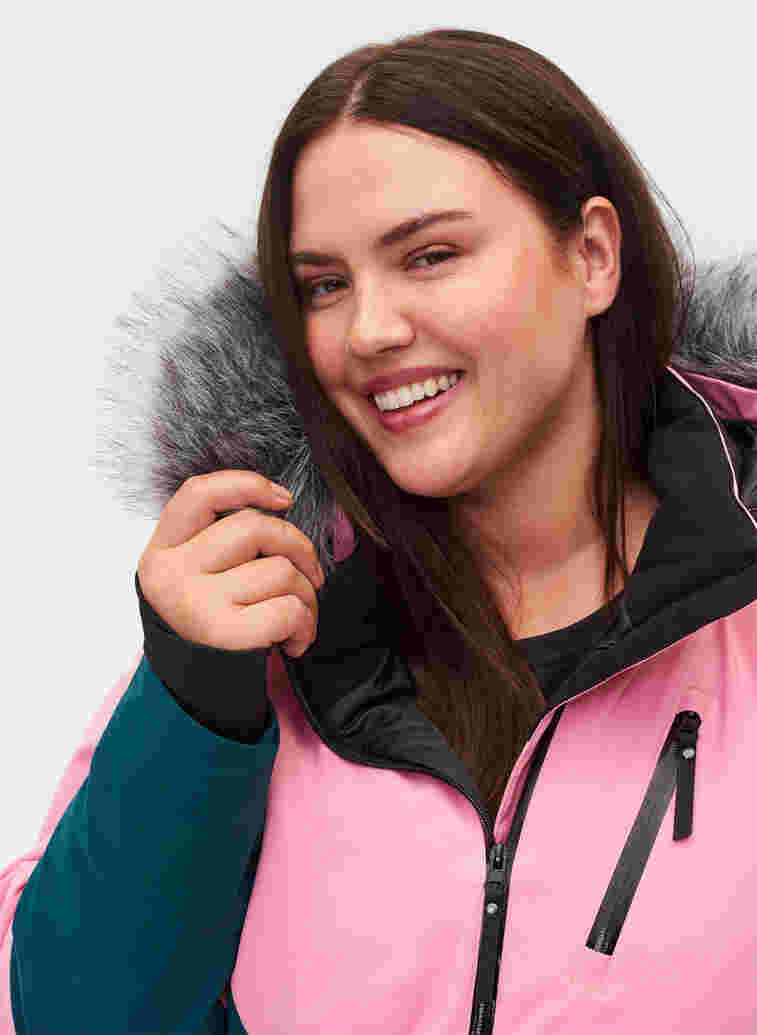 Ski jas met afneembare capuchon, Sea Pink Comb, Model image number 3