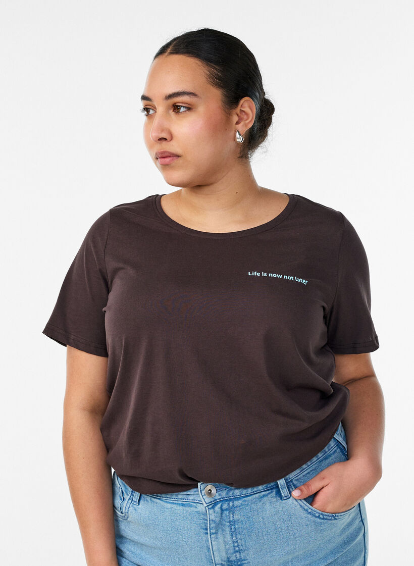 T-shirt met motief, Bruin, Model image number 0