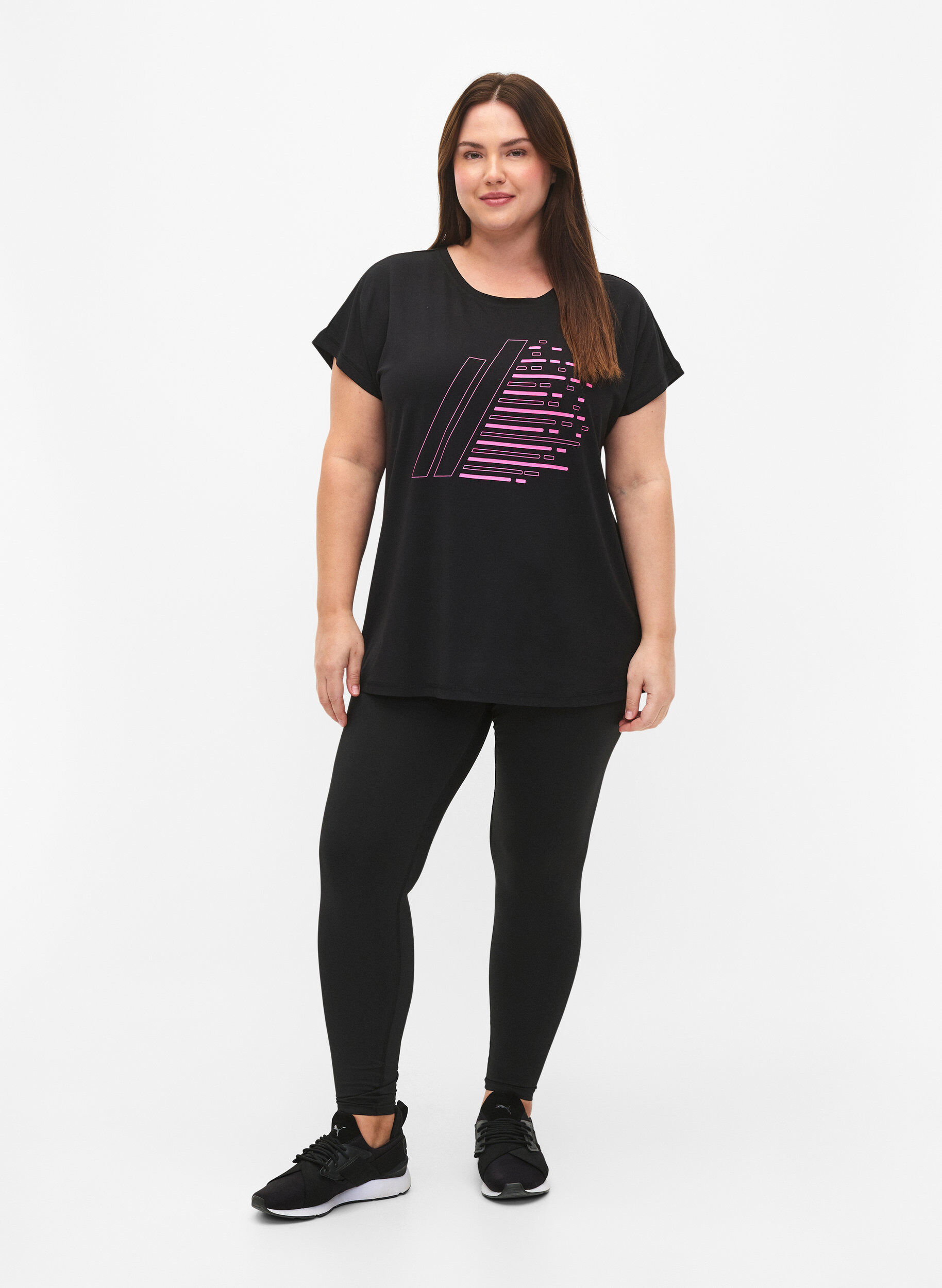 Zizzi Trainings-T-shirt met korte mouwen en print, Black/Sugar Plum, Model image number 2