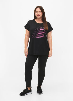 Trainings-T-shirt met korte mouwen en print, Black/Sugar Plum, Model image number 2