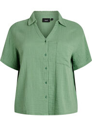 Katoenen mousseline blouse met korte mouwen, Groen