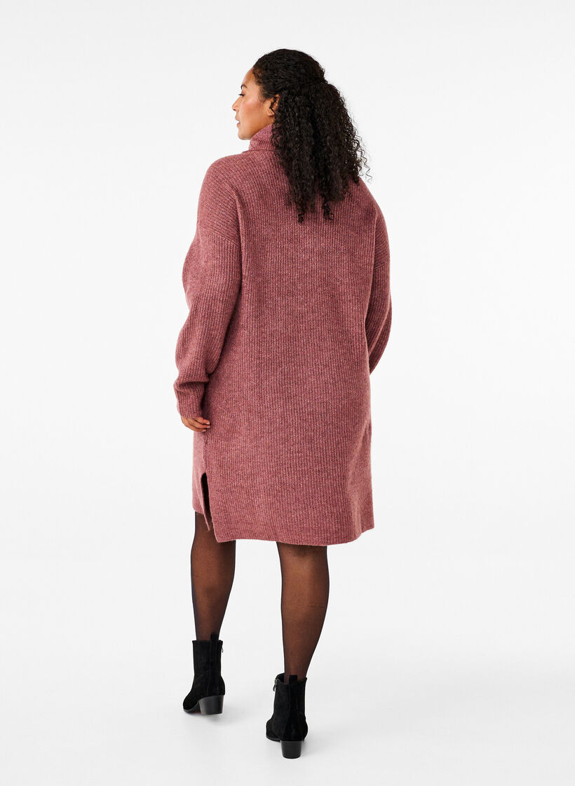 Gebreide jurk met col, Rood, Model image number 2
