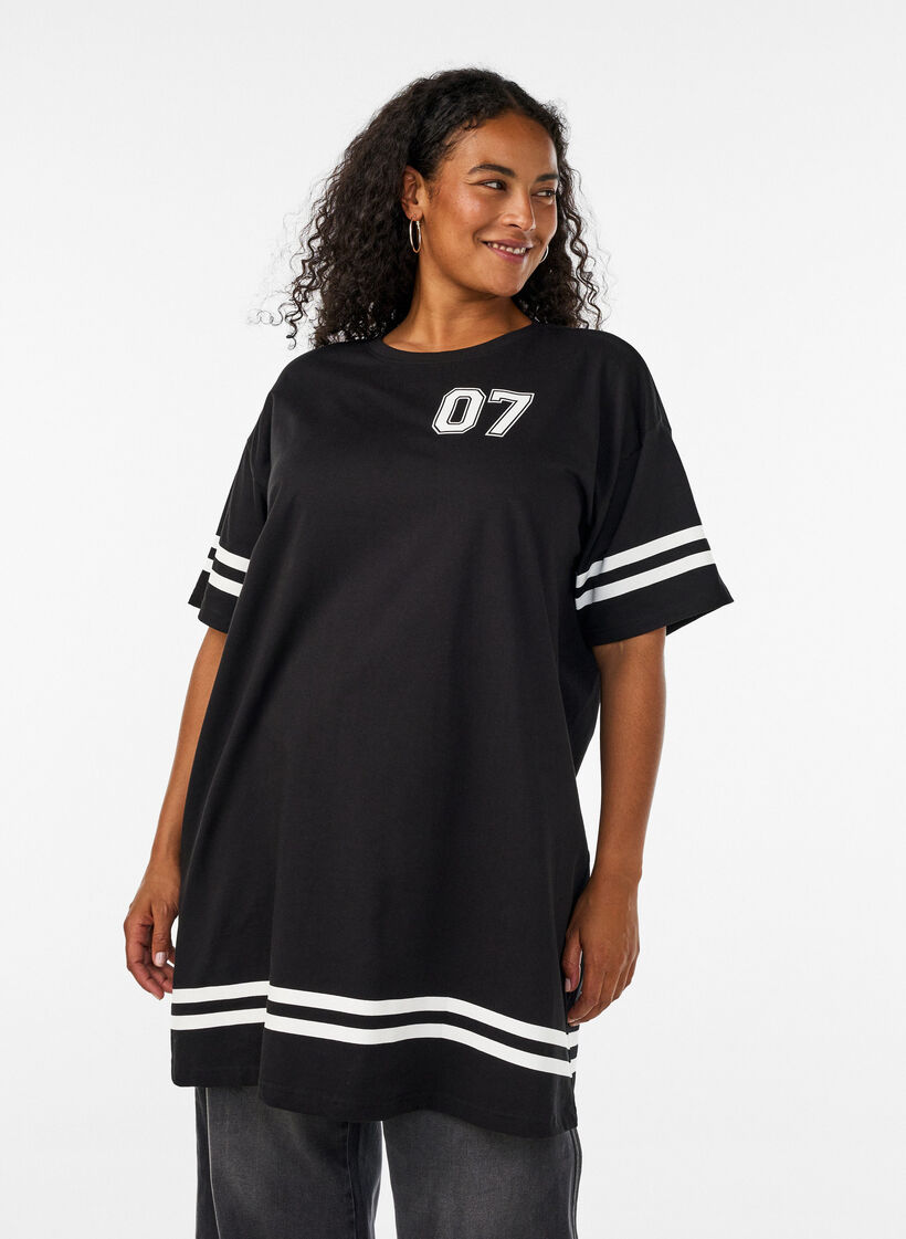 Kort T-shirtjurkje met sportieve details, Zwart, Model image number 0