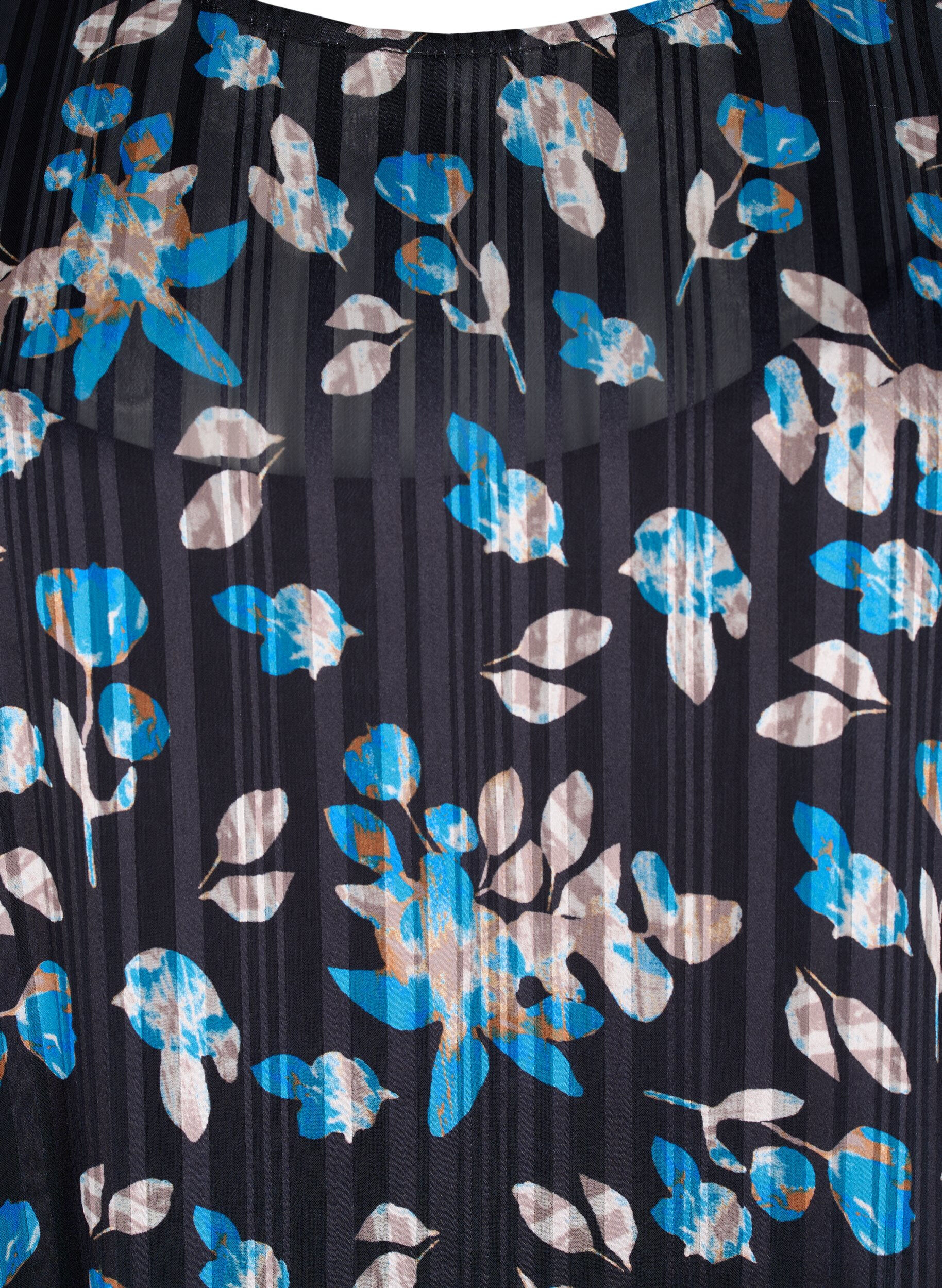 Zizzi Korte jurk met print en een ronde hals, Black Blue Fl. AOP, Packshot image number 2