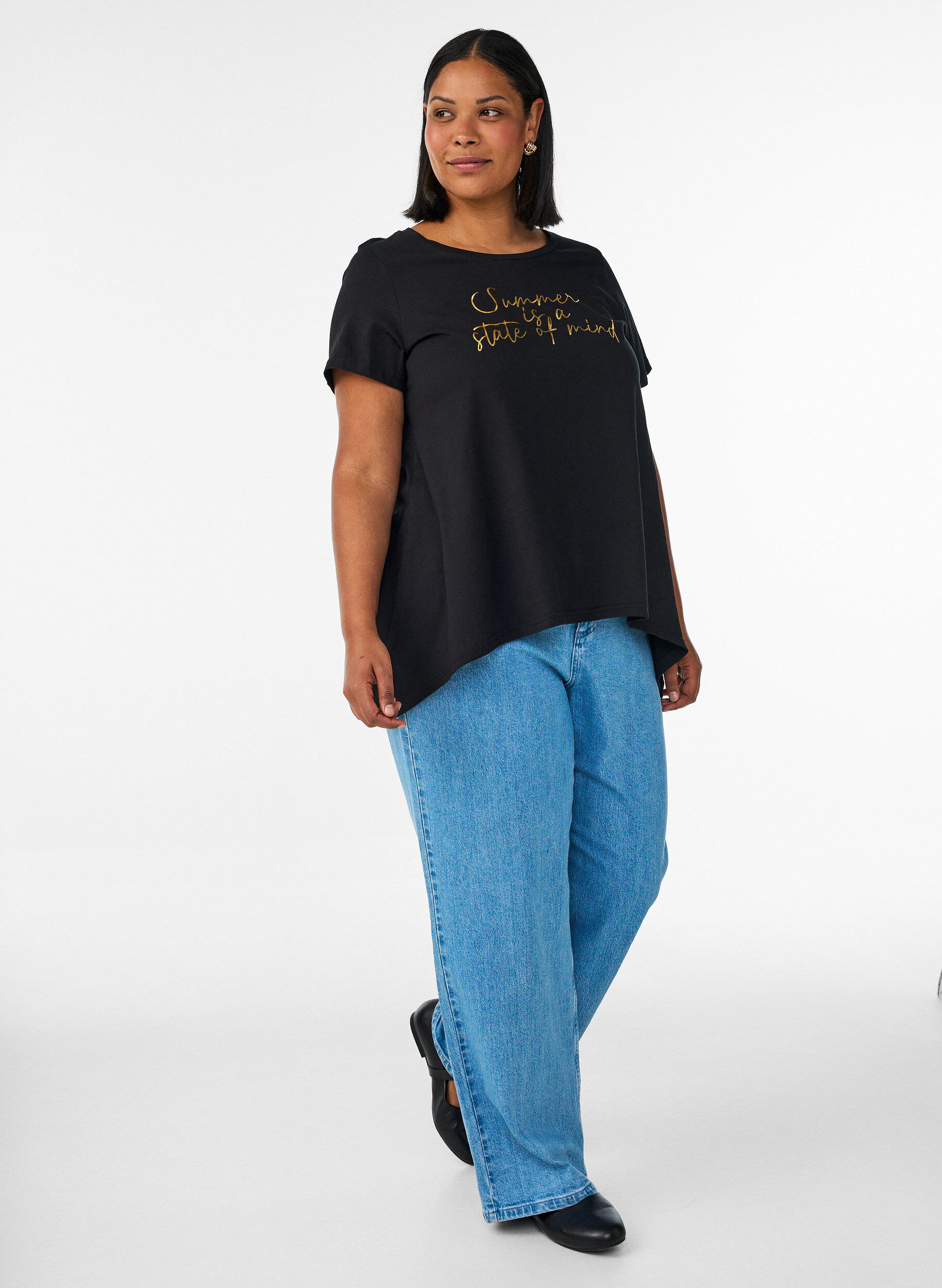 ZizziT-shirt met ronde hals en A-lijn vorm, Zwart, Model image number 1