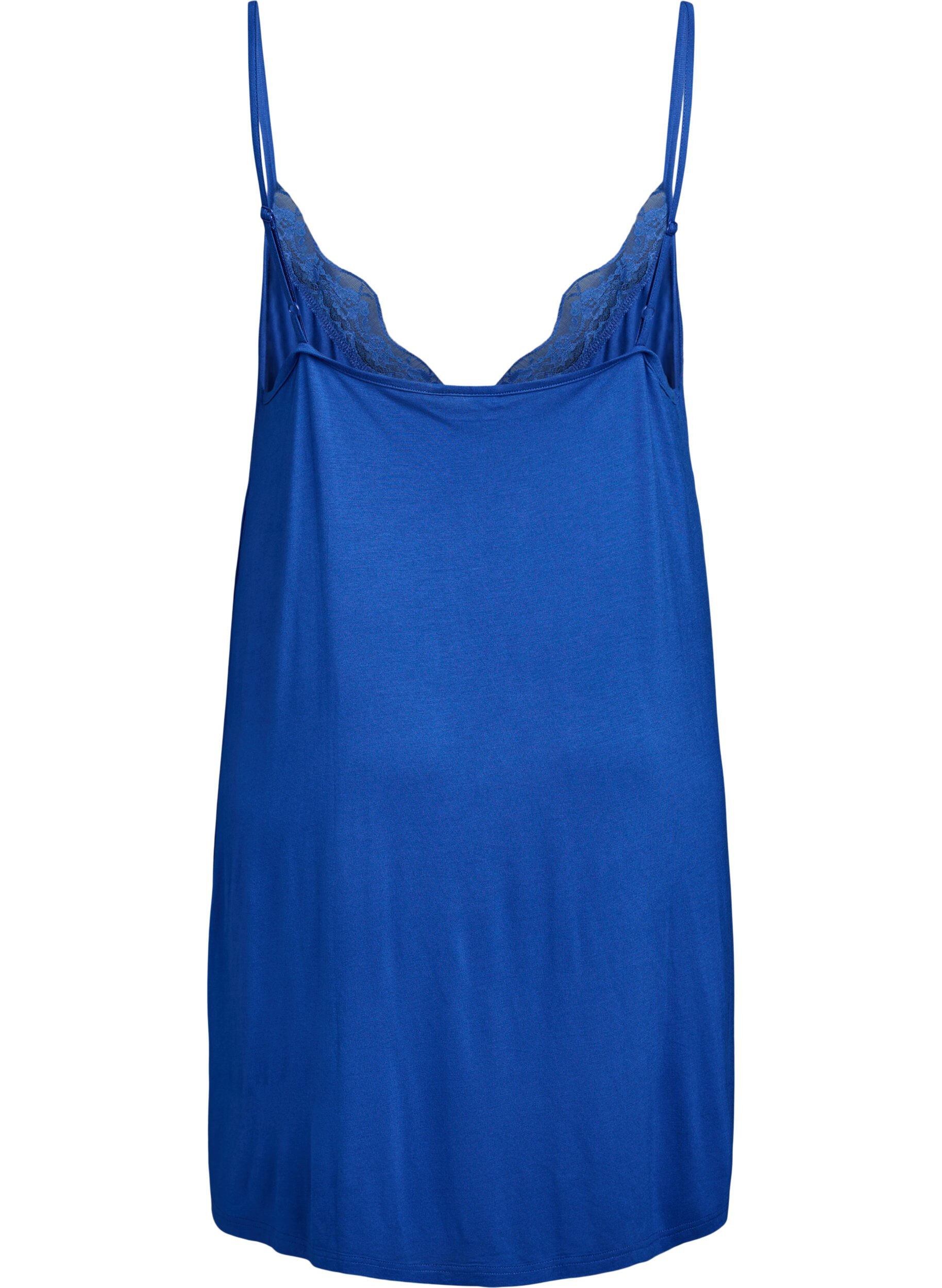ZizziNachtjapon van viscose met kanten randje, Blauw, Packshot image number 1