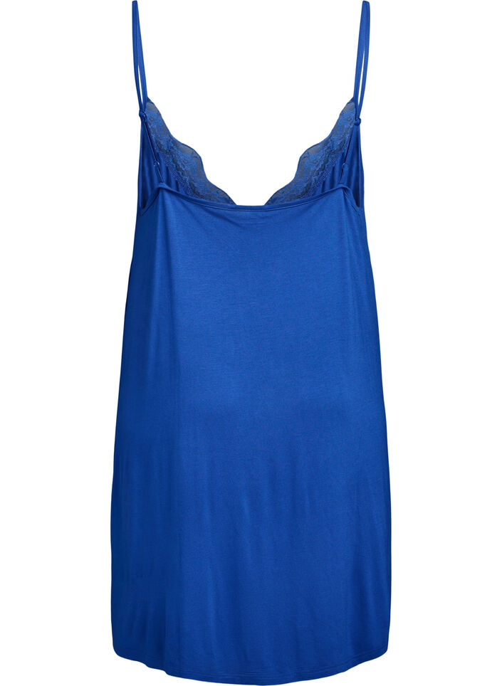 Nachtjapon van viscose met kanten randje, Blauw, Packshot image number 1