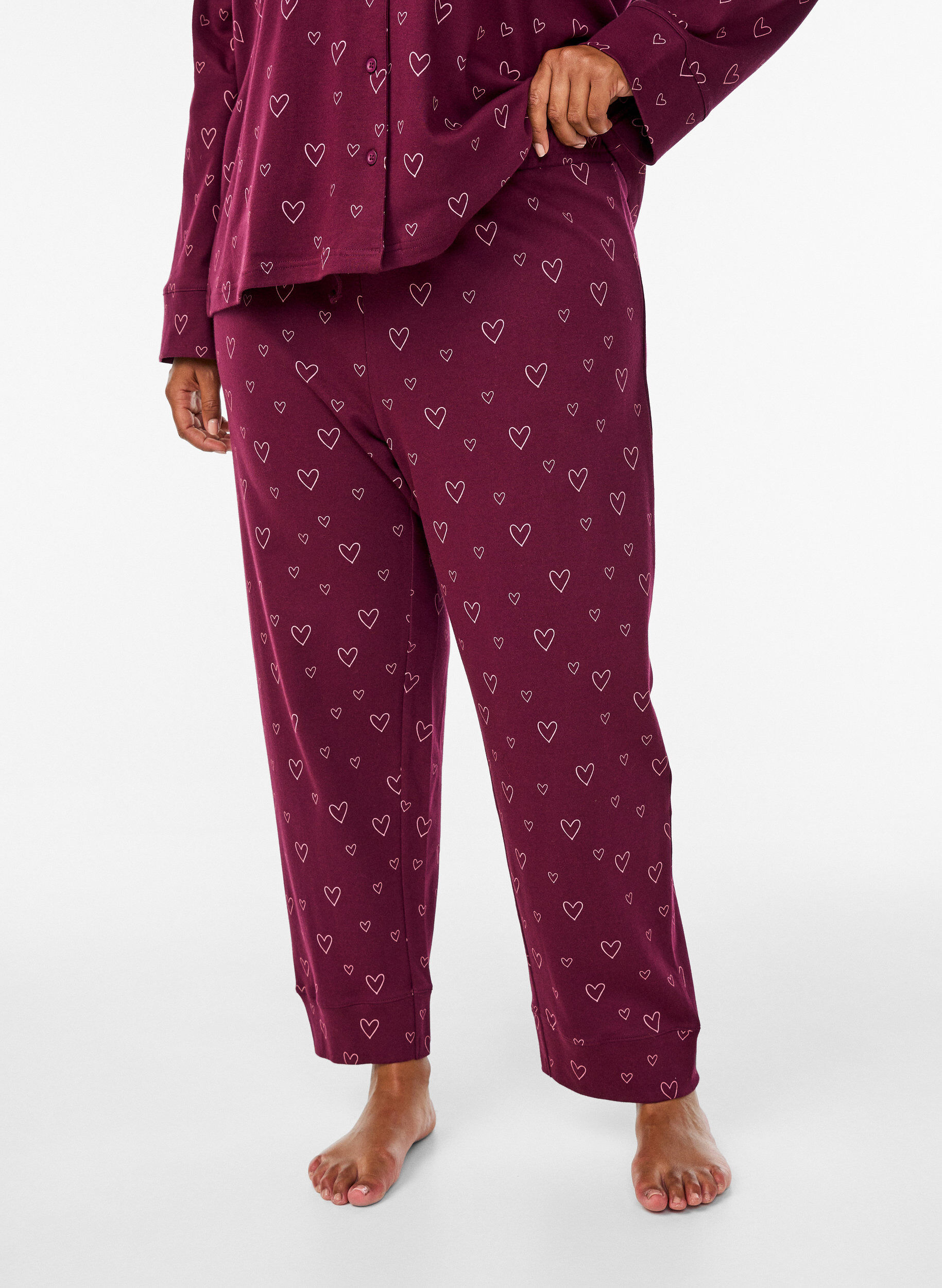 Zizzi Katoenen pyjamabroek met hoge taille, Donker Bordeaux, Model image number 2