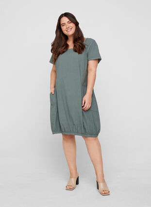 Katoenen jurk met korte mouwen, Balsam Green, Model image number 2