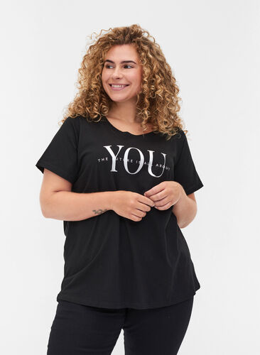 T-shirt met print van biologisch katoen, Black You, Model image number 0