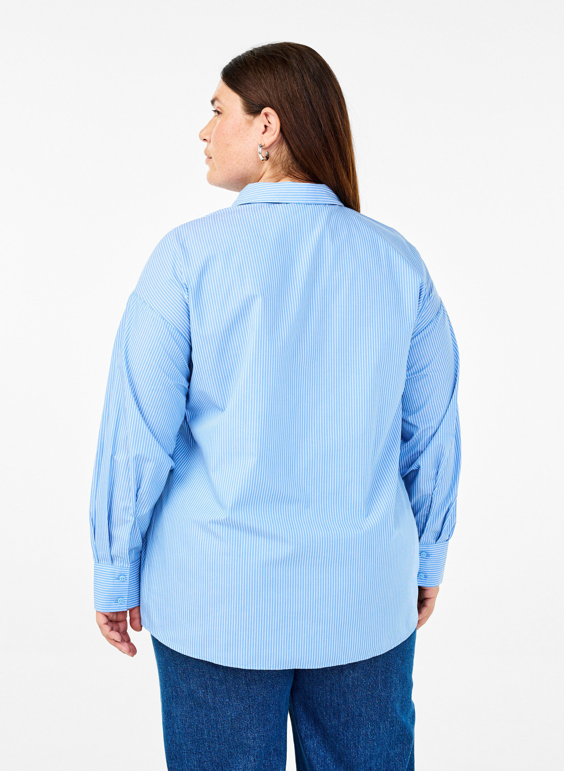 Zizzi Losse shirt met lange mouwen en strepen, Blauw, Model image number 2