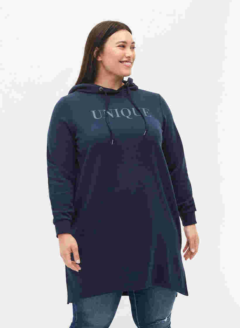 Sweaterjurk met capuchon en split, Navy Blazer, Model image number 0