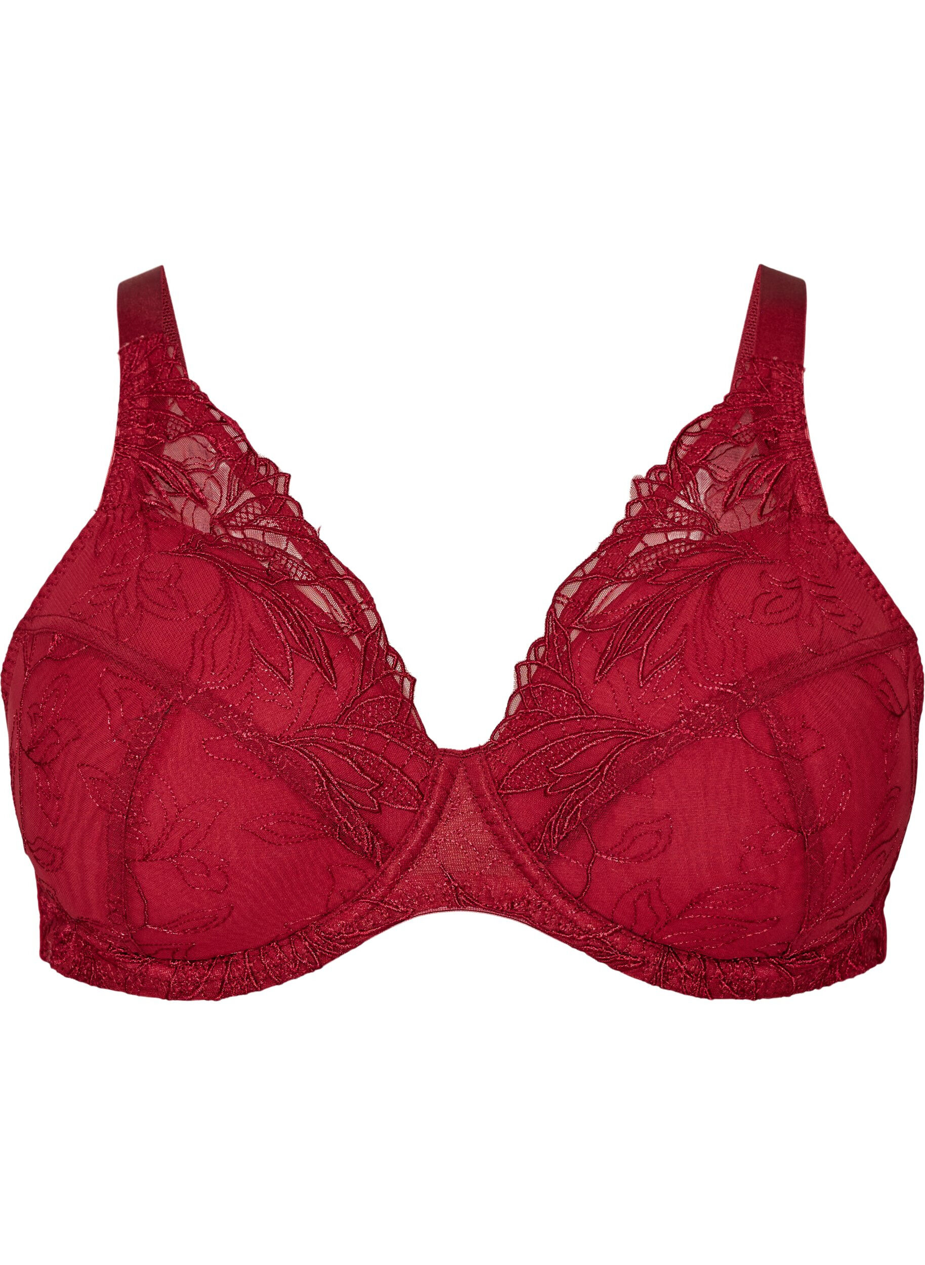ZizziGewatteerde kanten beha met beugel, Rood, Packshot image number 0