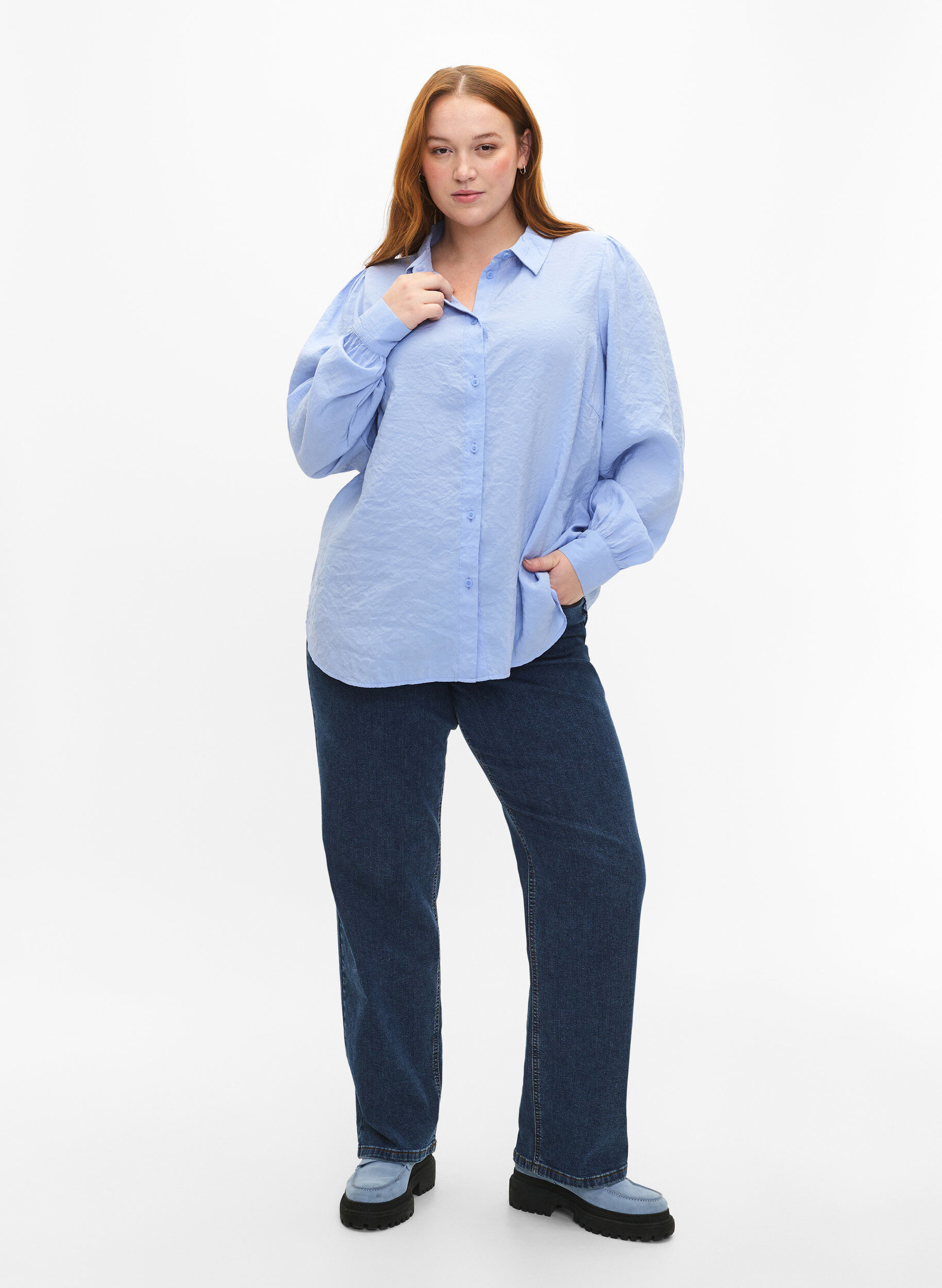 Zizzi Shirt met lange mouwen van Tencel &trade; Modal, Serenity, Model image number 2
