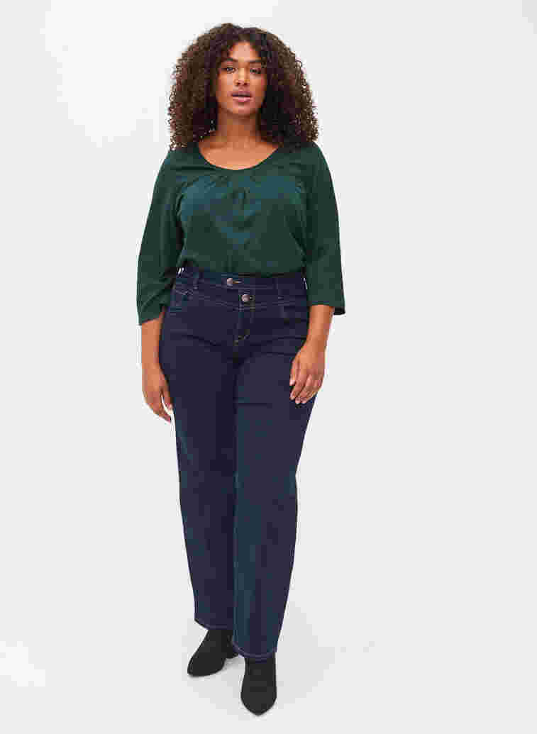 Regular fit Gemma jeans met hoge taille, Blue denim, Model image number 0