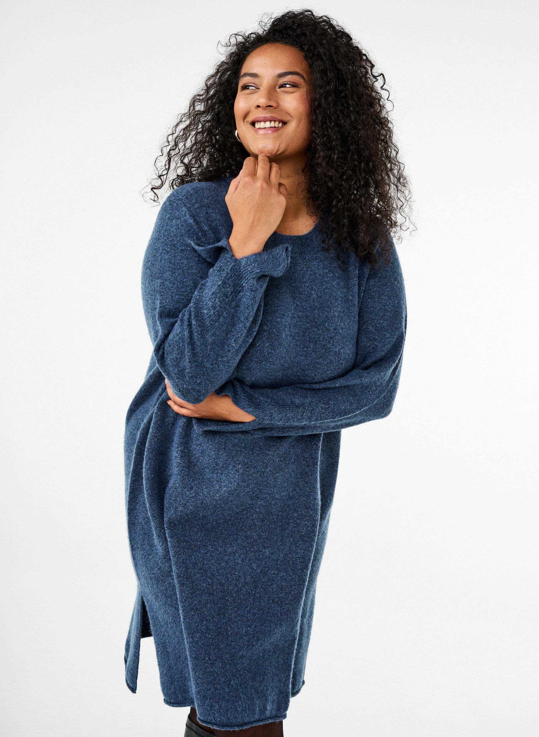 Zizzi Gebreide jurk met splitten, Bering Sea Mel., Image image number 0